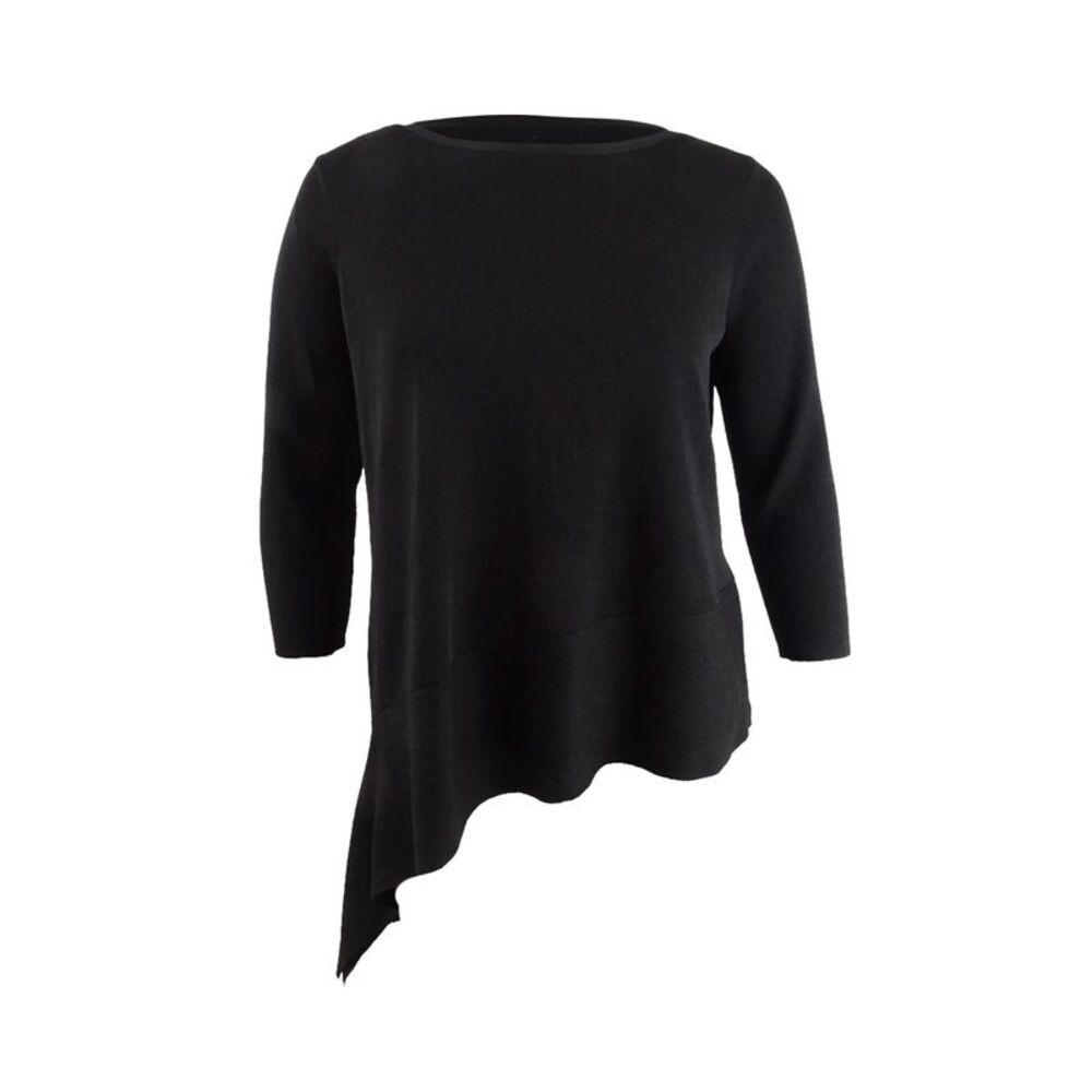 Anne Klein Women's Plus Size Asymmetrical-Hem Sweater - Anne Black